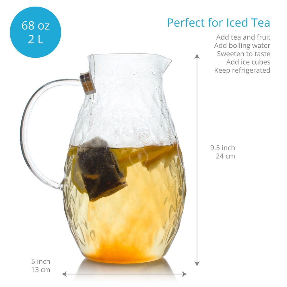 Glass Pitcher, 68Oz Water Pitcher with Lid and Spout, Wide-Mouth Iced Tea  Pitche