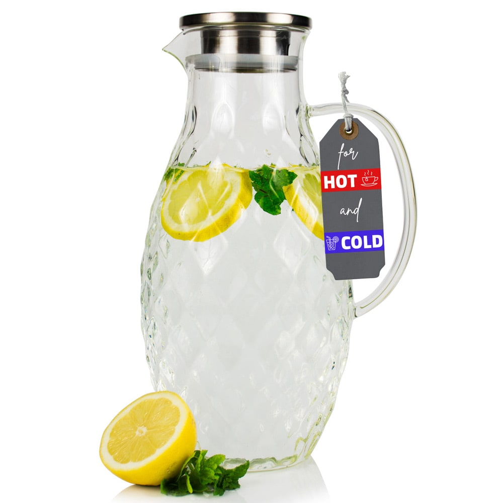 Glass Pitcher - 3 Liter Fruit Infuser Water Pitcher with Removable Lid