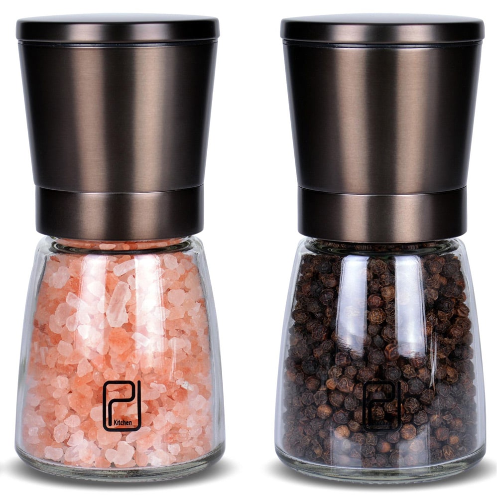 Salt and Pepper Grinder Set - Refillable Sea Salt & Peppercorn Stainless Steel Shakers - Salt and Pepper Mill, Size: Large, Green