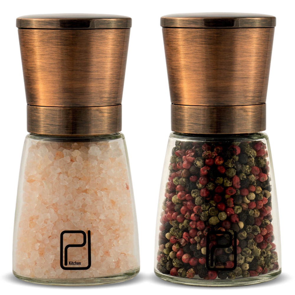 Premium Stainless Steel Salt and Pepper Grinder Set - Short Glass Shaker,  Pepper Mill & Salt Mill with Adjustable Coarseness, Refillable for  Himalayan